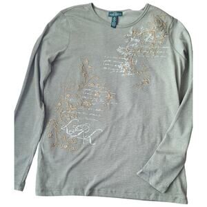 Lauren Ralph Lauren Y2K Embroidered Olive Green Long Sleeves T-shirt Top Size M